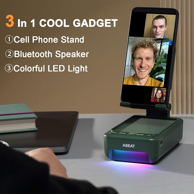 Gifts for Men Him, Cell Phone Stand with Bluetooth Speaker&Led Color Changing Light, Unique Gifts for Women Dad Her Husband, Birthday Gifts for Men