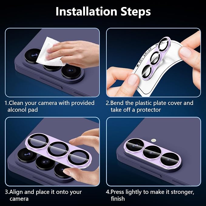 for Samsung Galaxy S26 Plus Camera Lens Protector, Electroplated Matte Back with 9H Tempered Glass Lens Protector, [Strong Adsorption] [Case-Friendly] Metal Ring HD Clear Lens Cover, Purple