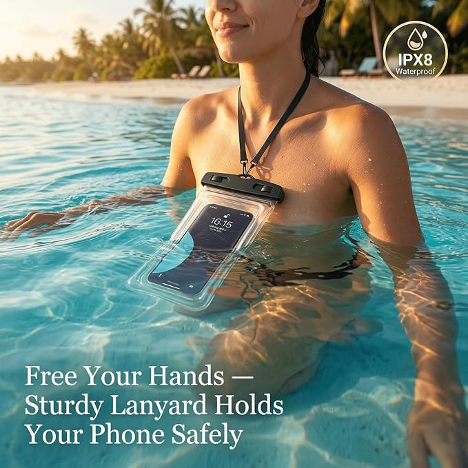 2 Pack Floating Waterproof Phone Pouch, IPX8 Universal Dry Bag for Smartphones up to 7", Clear Touchscreen Case with Secure Lock & Lanyard for Beach, Swimming, Travel & Outdoor Use