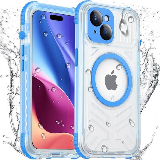 Temdan Magnetic for iPhone 15 Case Waterproof,[Built-in Screen & Camera Protector][Full Body Shockproof][IP68 Underwater][Dustproof] Shockproof Phone Case for iPhone 15 6.1"-Blue