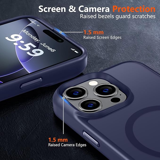 MOCCA Strong Magnetic for iPhone 16 Pro Phone Case, [Compatible with Magsafe][16FT Mil-Grade Drop Protection] Slim Thin Translucent Matte Protective Cover Case for iPhone 16 Pro Case, Deep Blue