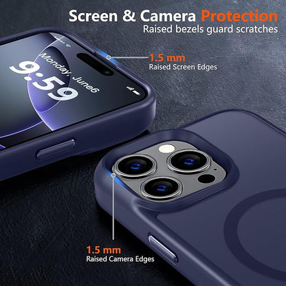 MOCCA Strong Magnetic for iPhone 16 Pro Phone Case, [Compatible with Magsafe][16FT Mil-Grade Drop Protection] Slim Thin Translucent Matte Protective Cover Case for iPhone 16 Pro Case, Deep Blue