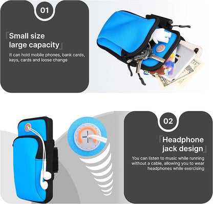 Running Armband, Adjustable Sports Band for Jogging, iPhone Workout Armband, Cell Pouch for Exercise Men Women (Blue)