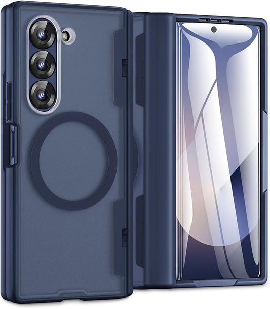 Caka Magnetic for Samsung Galaxy Z Fold 5 Case with Hinge Protection Blue | Compatible with MagSafe, Built-in Outer Screen Protector, Hinge Guard, Translucent Matte Back, 360° Hybrid Drop Defense