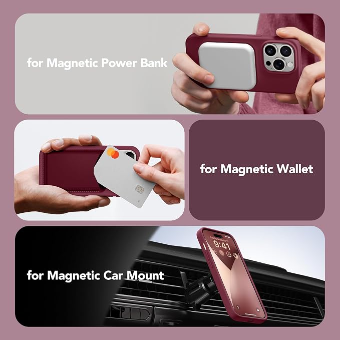 GONEZ for iPhone 14 Pro Max Case Silicone, Compatible with MagSafe, with Screen Protector + Camera Lens Protector, Liquid Silicone Shockproof Protective Phone 14 ProMax Case 6.7", Maroon