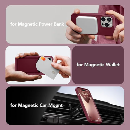 GONEZ for iPhone 14 Pro Max Case Silicone, Compatible with MagSafe, with Screen Protector + Camera Lens Protector, Liquid Silicone Shockproof Protective Phone 14 ProMax Case 6.7", Maroon