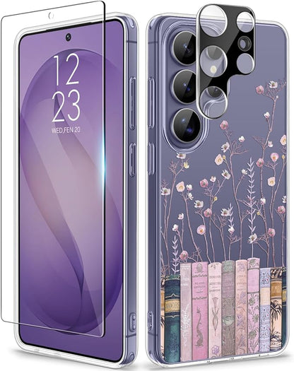 GVIEWIN Compatible with Samsung Galaxy S26 Ultra Case, Clear Floral Slim Shockproof Protective Women Phone Case, Non-Yellowing, with Screen Protector & Camera Lens Protector 6.9", Violet/Purple