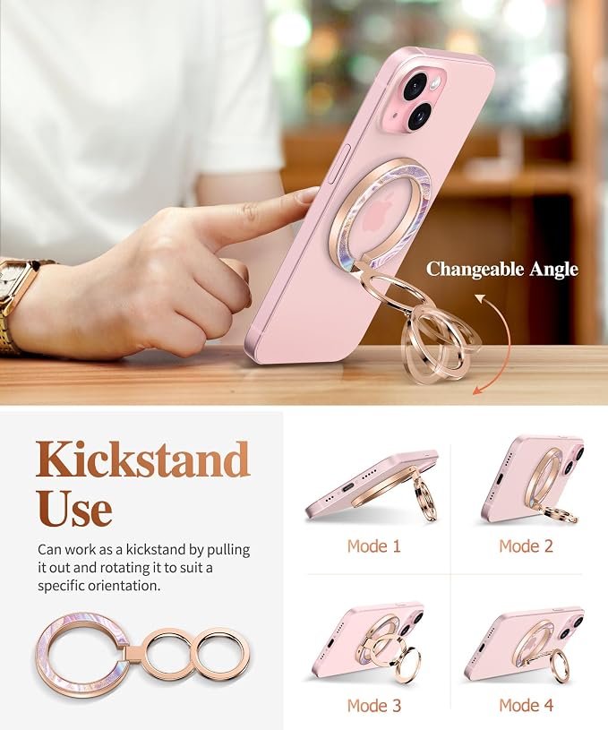 GVIEWIN Magnetic Phone Ring Holder, Compatible with MagSafe Phone Grip with Adjustable Stand, Magnet Phone Ring Kickstand for iPhone 17/16/15/14/13/12 Pro Max Plus Air/Other Phones (Flowing Sakura)