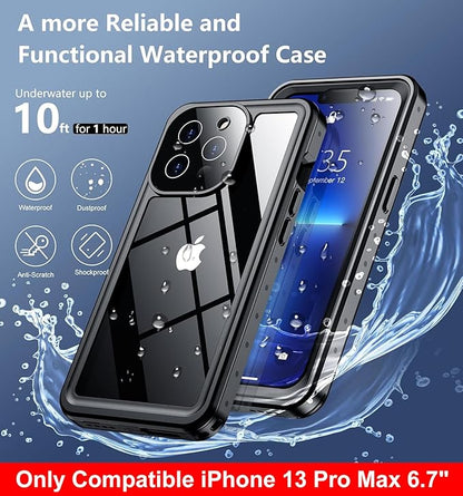SPIDERCASE Only Designed for iPhone 13 Pro Max Case Waterproof, Built-in Lens & Screen Protector, Full Heavy Duty Protection, 12FT Military Shockproof, Dustproof, Anti-Scratched Phone Case,Black