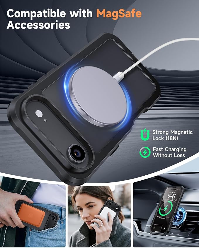 seacosmo for iPhone Air Case, Full Body Bumper with Built-in 9H Tempered Glass Screen and Camera Lens Protector, Compatible with MagSafe, Shockproof 17 Air Phone Case, 6.5", Black