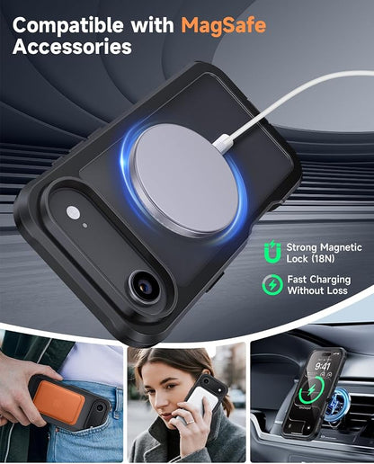 seacosmo for iPhone Air Case, Full Body Bumper with Built-in 9H Tempered Glass Screen and Camera Lens Protector, Compatible with MagSafe, Shockproof 17 Air Phone Case, 6.5", Black