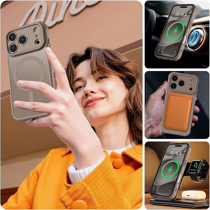 MOCCA Magnetic for iPhone 17 Pro Max Case, (Compatible with Magsafe) (16FT Military Grade Protection) Full Camera Protection Anti-Fingerprint Slim Translucent Matte Phone Cover 6.9",Brown