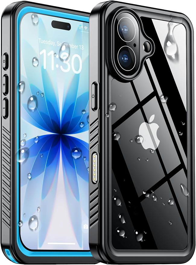 SPIDERCASE for iPhone 17 Case Waterproof, Built-in Lens & Screen Protector, Full Heavy Duty Protection, 12FT Military Shockproof, Dustproof, Anti-Scratched Phone Case,Blue/Clear