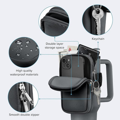 Water Bottle Pouch For Stanley Cup 40oz 30oz, Running Water Bottle Bag for Cards, Keys, Phone, Gym Accessories For Men Women, Travel Tumbler Mug Pouch Compatible With Stanley, Simple Modern