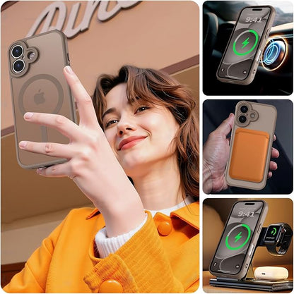 MOCCA Magnetic for iPhone 17 Case, (Compatible with Magsafe) (16FT Military Grade Protection) Full Camera Protection Anti-Fingerprint Slim Translucent Matte Phone Cover 6.3",Brown