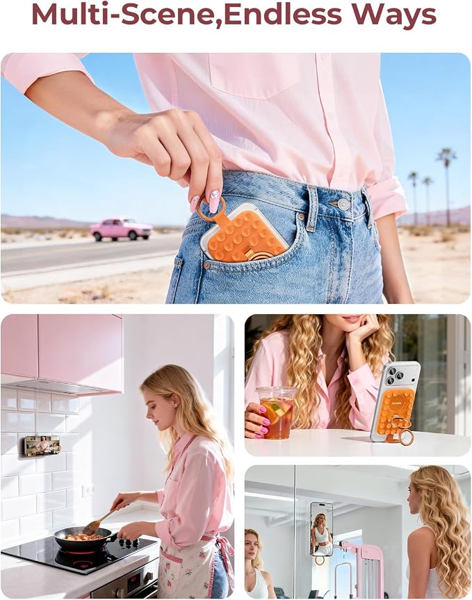 Syncwire Magnetic Suction Phone Mount for MagSafe, Silicone Octo Cup Buddy Sticky Grip Ring Holder, Hands-Free/Selfie/Video for TikTok & Instagram Influencer/Creator, iPhone Compatible,Orange