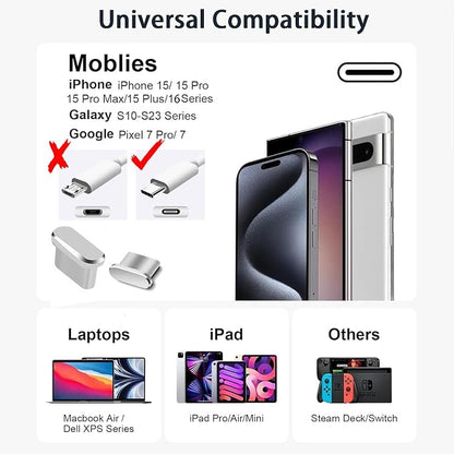 Mobile Phone Speaker Metal Dust Mesh, Charging Port dust Plug, Cleaning Brush Cleaning Tool Set for iPhone16 15 Series (USB C-Silver)
