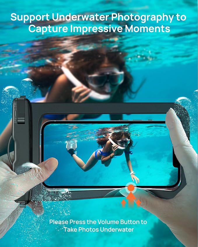 Waterproof Phone Pouch IP68 Floating Waterproof Phone Case, Dry Bag Beach Cruise Essentials with Adjustable Lanyard for iPhone 16 Pro Max / 15 Pro/Galaxy S24 S23 (Black & Clear & Blue)