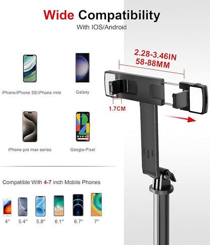 Selfie Stick Phone Tripod with Remote and LED Fill Lights - ASHINER 70 inch Heigh Cell Phone Holder for Travel, Vlogging, Live Streaming Video and Photos,Phone Stand Compatible with iPhone and Android