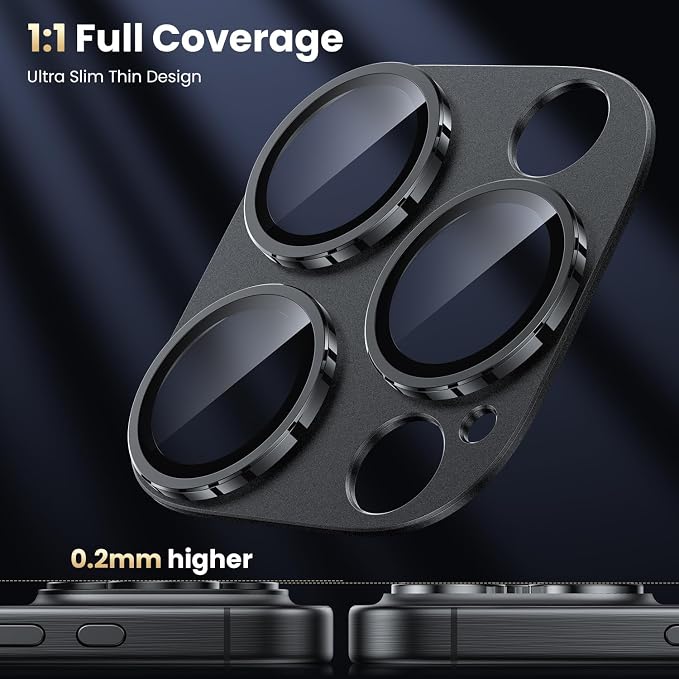 WSKEN for iPhone 16 Pro/iPhone 16 Pro Max Camera Lens Protector, [Military Grade Shatterproof] [Strong Adsorption] Metal Aluminum Alloy Tempered Glass Camera Screen Protector, Black Titanium