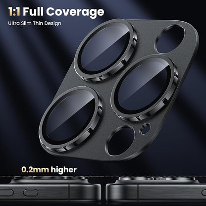 WSKEN for iPhone 16 Pro/iPhone 16 Pro Max Camera Lens Protector, [Military Grade Shatterproof] [Strong Adsorption] Metal Aluminum Alloy Tempered Glass Camera Screen Protector, Black Titanium