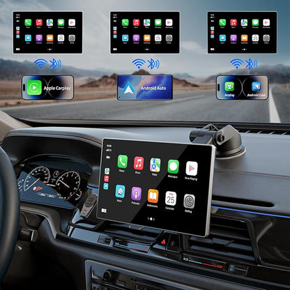 Portable Apple Carplay Screen for Car, 9" Wireless Apple Carplay & Android Auto,4K Dash Cam,1080p Backup Camera DVR,Car Audio Receivers GPS Navigation Mirror Link, Bluetooth,FM, Siri