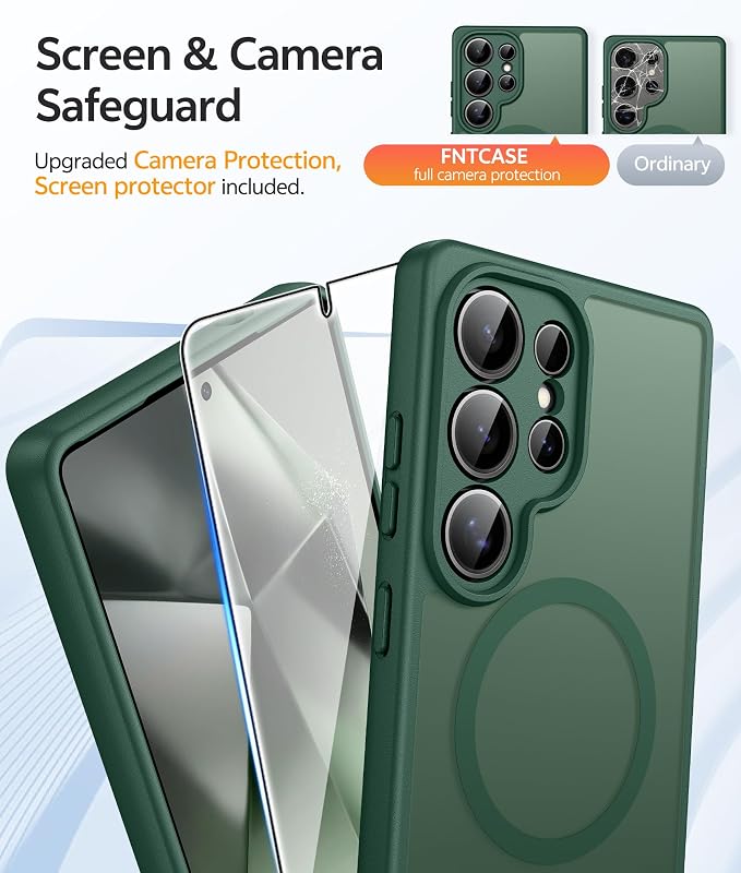 FNTCASE for Samsung Galaxy S24 Ultra Case, Compatible with Magsafe Green | Screen Protector, Full Camera Protection, Translucent Matte, 14FT Military Grade Drop Proof, Protective Phone Cover