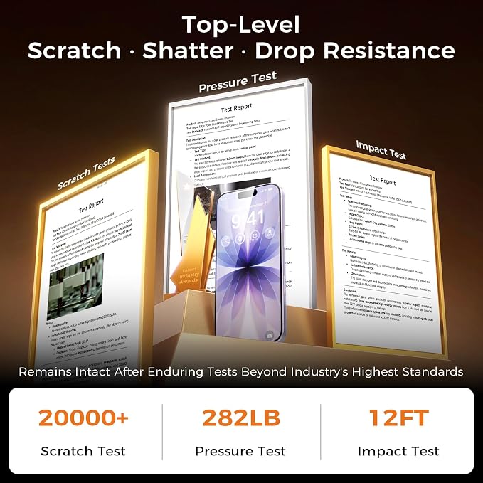 NeverBreak 9H+ Hardness for iPhone 17 Screen Protector 12FT Military Grade Protection (Scratch, Shatter, Drop Resistance) Tempered Glass Full Edge Coverage 6.3" 2025, 2 Pack with De-Bubble Card