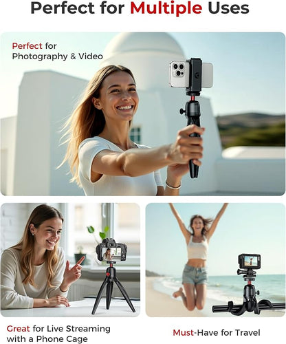 Phone Tripod with Wireless Remote, Mini Stand Compatible with Cell Phones, Cameras