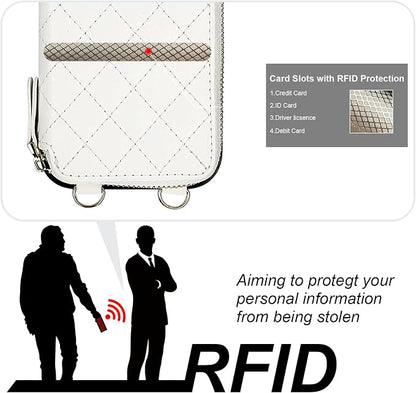 Bocasal Crossbody Wallet Case for iPhone 16 Pro, RFID Blocking PU Leather Zipper Handbag Purse Flip Cover, Kickstand Folio Case with Card Slots Holder Wrist Strap Lanyard 5G 6.3 Inch (White)