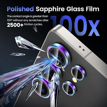 Tensea (3+2PCS Compatible with Samsung Galaxy S25 Ultra Camera Lens Protector, 9H Tempered Glass Camera Cover Screen Protector Metal Individual Ring [Installation Tray][Case Friendly]