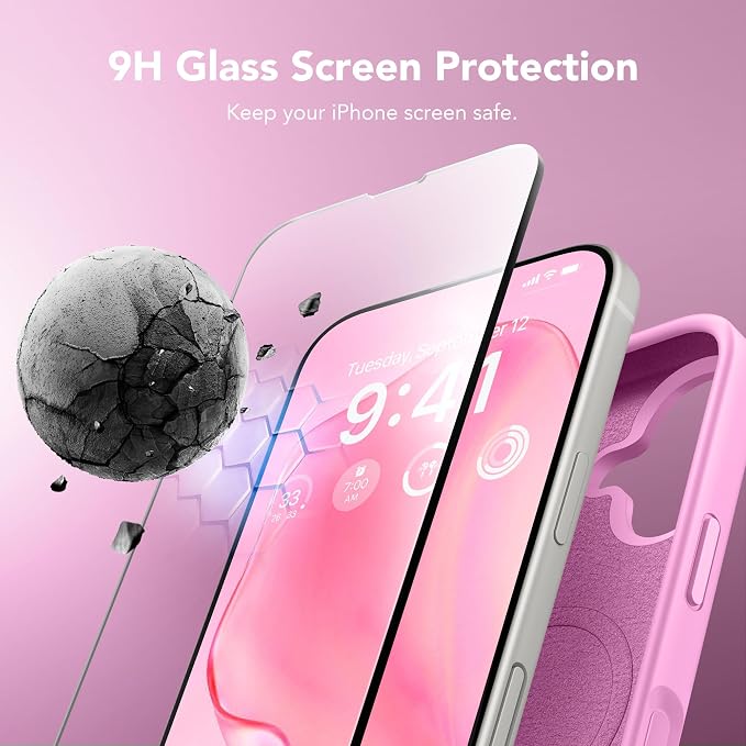 GONEZ Magnetic for iPhone 16 Case, Compatible with MagSafe, [Screen Protector + Camera Lens Protector], Liquid Silicone Shockproof Protective Phone Case for iPhone 16 6.1", Cherry Blossom