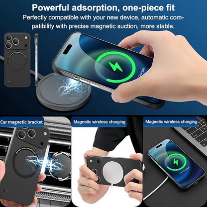 Frameless Magnetic Series Designed for iPhone 17/16/15/14/13 Pro Max Case, Shockproof Phone Cover for iPhone 17 Pro Compatible with MagSafe, Lightweight Minimalist (for iPhone15Promax,White)