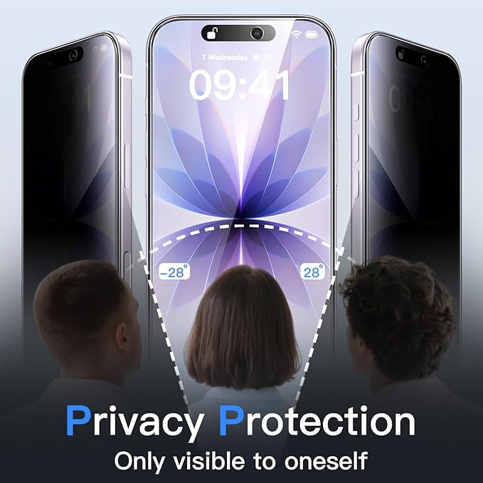 JETech Privacy Screen Protector for iPhone 17 6.3-Inch with Camera Lens Protector, Anti-Spy Tempered Glass Film, Easy Installation Tool, 2-Pack Each