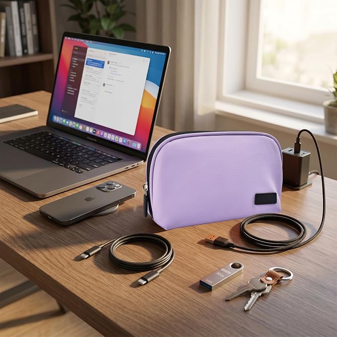 CAAORDKSO Electronics Organizer Travel Case, Waterproof Cable Organizer Bag, Tech Pouch Accessories Carry Case, Travel Essentials for Cord, Cable, Charger, Phone, Power Bank, SD Card, Earphone, Purple