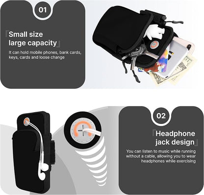 Running Armband, Adjustable Sports Band for Jogging, iPhone Workout Armband, Cell Pouch for Exercise Men Women (Black)