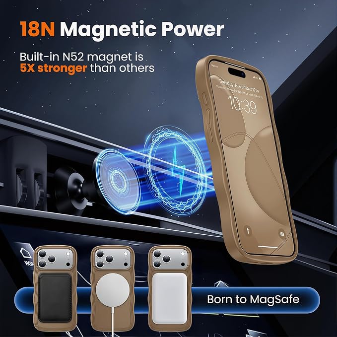 for iPhone 17 Pro Case Cute Brown,Fits MagSafe,Matte Skin Feeling Back,Curly Wave Edge,Slim & Durable & Stylish,Cover Military-Grade Protection