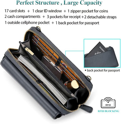Peacocktion Crossbody Bags for Women RFID Wristlet Wallets Travel Vegan Leather Small Clutch Purses with Phone Pocket Zipper