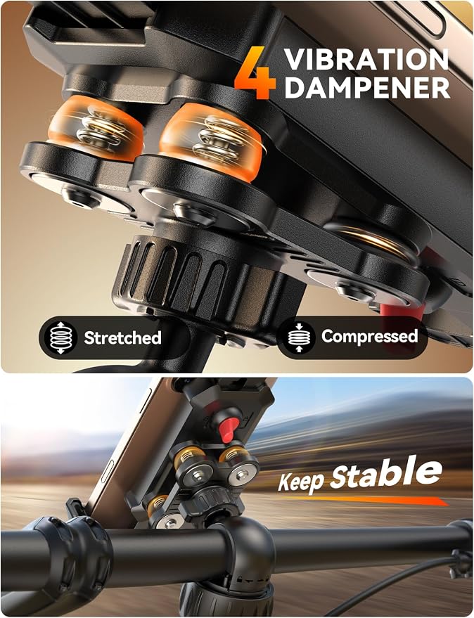 JOYROOM Anti-Shake Bike Phone Holder - 2026 Dual Vibration Dampener, Ultra Stable Motorcycle Phone Mount for iPhone & Android 4.7-7”, Handlebar Mount for Bicycle/Motorbike/Scooter, for GPS Navigation
