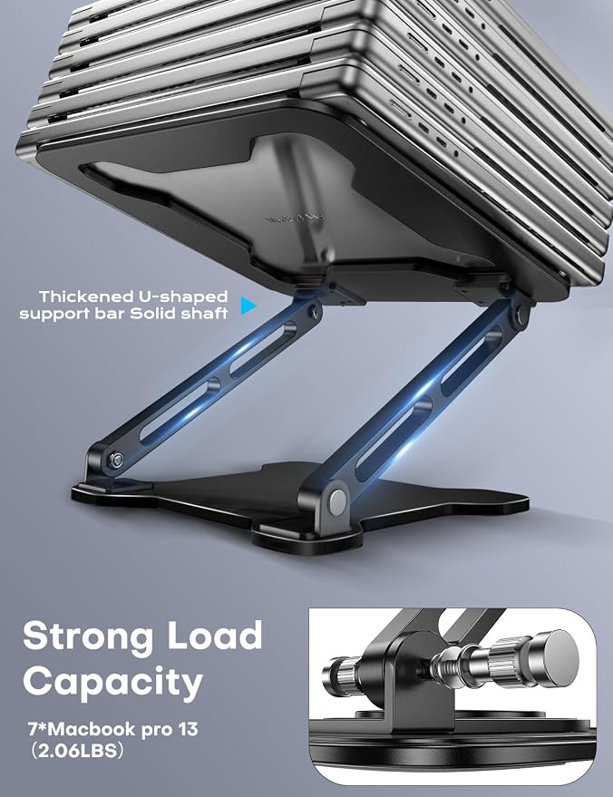 Adjustable Laptop Stand for Desk, Metal Foldable Laptop Riser, Ventilated Cooling Printer Stand, Ergonominc Computer Notebook Stand for Desk Compatible with 10-15.6“ Laptops