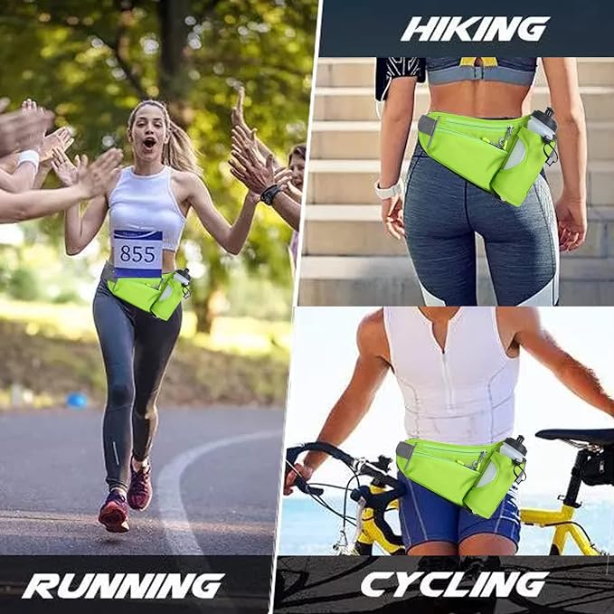 HOTEMIA Fanny Pack with Water Bottle Holder, Hydration Running Belt for Men Women Adjustable Strap Waist Bag Suitable for Hiking Running Walking Jogging Camping (Bottle Not Included) (Green)