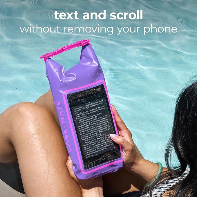 Case-Mate Purple Paradise Mini IP68 Waterproof Bucket Bag - Roll Top Dry Bag 2L Cap with Waterproof Pouch for Swimming Kayaking Boating Travel and More - For Phones Up to 7"