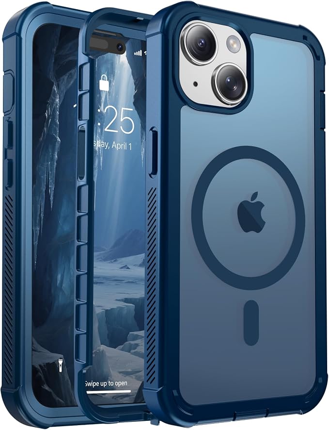 jaroco Magnetic for iPhone 15 Case, [Compatible with MagSafe][Military Grade Drop Protection][Heavy Duty Protection][Non-Slip][Shockproof] 2-Layer Durable Bumper Phone Case 6.1''-Deep Blue
