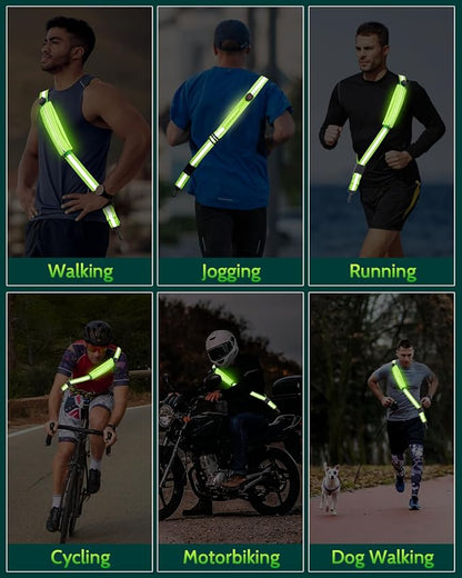 Fitense LED Reflective Belt Sash - 5 Lights Colors & 3 Light Modes High Visibility Night Safety Belt, Rechargeable Light Up Running Gear Adjustable Vest Straps for Runners Walkers Men Women