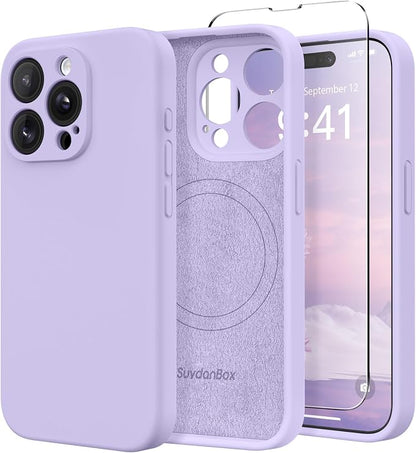 Magnetic for iPhone 15 Pro Case, Compatible with MagSafe, [Full Camera Protection][Screen Protector] Silicone Shockproof Protective Phone Case for iPhone 15 Pro 6.1", Clove Purple