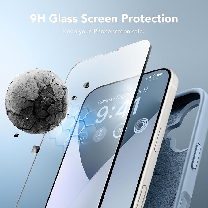 GONEZ Magnetic for iPhone 17 Case, Compatible with MagSafe, [Screen Protector + Camera Lens Protector], Liquid Silicone Anti-Scratch Shockproof Protective Phone Case 6.3 inch, Mist Blue