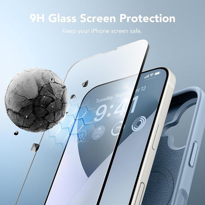 GONEZ Magnetic for iPhone 17 Case, Compatible with MagSafe, [Screen Protector + Camera Lens Protector], Liquid Silicone Anti-Scratch Shockproof Protective Phone Case 6.3 inch, Mist Blue