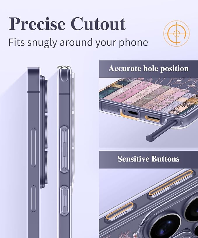 GVIEWIN Compatible with Samsung Galaxy S26 Ultra Case, Clear Floral Slim Shockproof Protective Women Phone Case, Non-Yellowing, with Screen Protector & Camera Lens Protector 6.9", Violet/Purple
