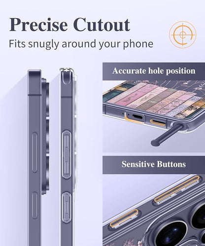 GVIEWIN Compatible with Samsung Galaxy S26 Ultra Case, Clear Floral Slim Shockproof Protective Women Phone Case, Non-Yellowing, with Screen Protector & Camera Lens Protector 6.9", Violet/Purple