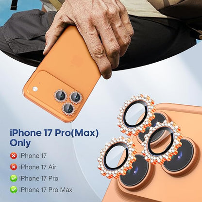 Xfilm for iPhone 17 Pro / 17 Pro Max Camera Lens Protector Gear Bling Diamond, Individual Metal with 9H Hardness, Scratch-Proof Camera Screen Protector, Stylish Accessories, Case Friendly (Orange)